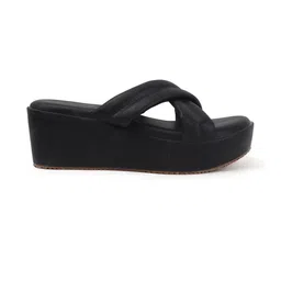 HERE&NOW Women Black Solid Wedge Open Back Heels image 5