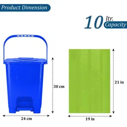 HOMESTIC Blue Square Odour-Free Pedal Dustbin With Roll Garbage Bags - 10 L image 3