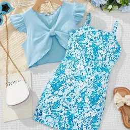 INCLUD Girls Floral Printed Sleeveless Bodycon Dress With V-Neck Shrug-picture-19