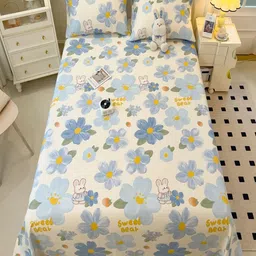 JC HOME White & Blue Floral Printed Cotton 220 TC King Bedsheet Set 2.50m x 2.30m-picture-31