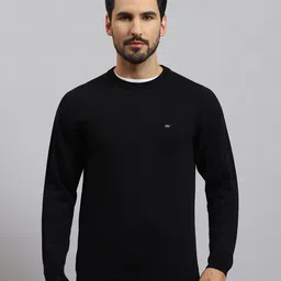 monte carlo Men Solid Round Neck Black Sweater-picture-14