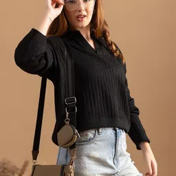 Roadster Women Acrylic Shirt Collar Pullover-image-8