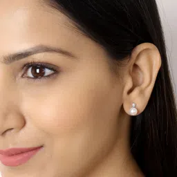 Ornate Jewels 925 Sterling Silver Rhodium-Plated Pearls Classic Studs image 3