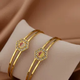 TESSARA Set Of 2 Gold-Plated Artificial Strone-Studded Bangles-image-7