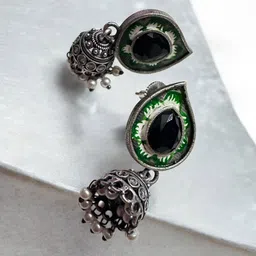 Sangria German Silver-Plated Stone-Studded & Beaded Jewellery Set image 3