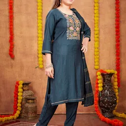 BAESD Girls Floral Embroidered Silk A-Line Kurta with Trousers & Dupatta image 5