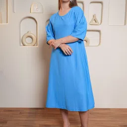 MILOST Women Self Design Kimono Sleeve A-Line Midi Dress-image-76