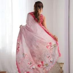 CANIZZARO Women Floral Printed Mirror Work Saree image 4