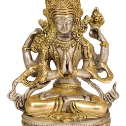 Exotic India Silver-Toned Tibetan Buddhist Deity Chenrezig Idol Showpiece-picture-28