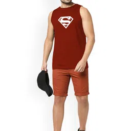 Organic Chics Pack Of 2 Printed Cotton Innerwear Vests Black Avenger-Maroon Superman_S image 3