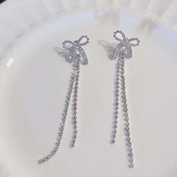 Krelin Silver -Plated Rhinestones Studded Contemporary Shaped Drop Earrings-picture-13