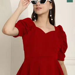 Tromko Women Solid Sweetheart Neck Puff Sleeve Top-picture-40