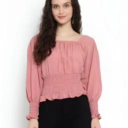 fuprecious MON FASHION COLLECTION Women Square Neck Smocked Cuffed Sleeve Crop Blouson Top-picture-21