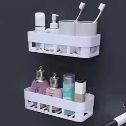 kovena lifestyle Self-Adhesive 2-Tier Plastic Bathroom Rack, Shelf Organizer Plastic Wall Shelf-picture-12