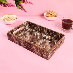 the home co. Brown & Gold MDF Wood Diamond Rectangle Serving Tray image 2