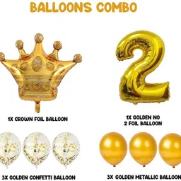 bash n splash Printed 2nd Birthday Decoration Boys Or Girls 8 Pcs Gold Crown & Confetti Balloon Balloon image 2