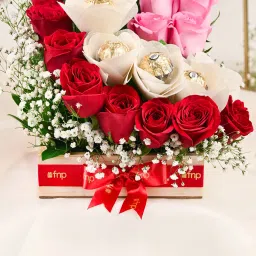 Red Roses Ferrero Rocher Arrangement In Round FNP Box image 3