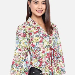 ALL WAYS YOU Floral Printed Flared Sleeves Crepe Shirt Style Top image 4