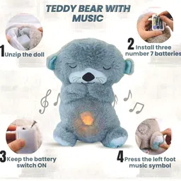 zenex store Breathing Teddy Bear Soft Plush Toy Realistic Motion Soft and Cute Stuffed Teddy - 30 cm image 4