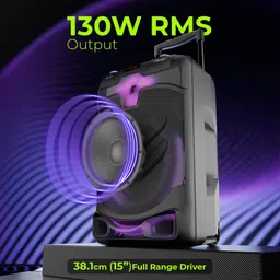 ZEBRONICS Dazzio Trolley Speaker 5hr Playback,Dual Wireless Mic ,Karaoke,USB, AUX,RGB 130 W Bluetooth Party Speaker image 2