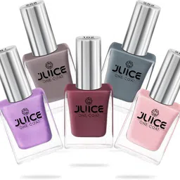 juice Nail Paint Combo Periwinkle Blue, Dusty Coral, Thunder Sky, Icy Pink, Teddy Brown image 1