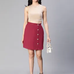 oxolloxo Women Solid A-line Maroon Skirt image 5