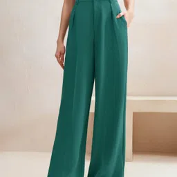 kotty Women Straight Fit Green Lycra Blend Trousers image 2