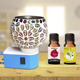 peepalcomm Home Scented Ceramic Electric Burner Lamp+2 Rose & Mogra (10ml Each ) Aroma Oil, Diffuser Set, Refill-picture-20
