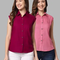 funday fashion Women Regular Fit Solid Spread Collar Casual Shirt-picture-23