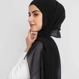 Solid Georgette Women Black Scarf, Stole, Fancy Scarf-image-6