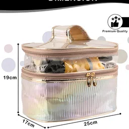 Kuber Industries Gold Toned 2 Pieces Self Design Water Resistant Makeup Organisers image 3