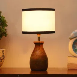 new era Multicolour Cotton Table Lamp With Wood Base image 1