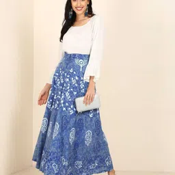 matkewalaz Women Printed Wrap Around Blue Skirt-picture-13