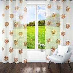 parda online Brown Beige Polyster Floral 5ft Sheer Eyelet Window/Door (1 Pc)-picture-14