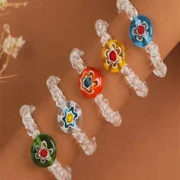 AQUASTREET Set Of 5 Beaded Floral Adjustable Finger Rings image 4