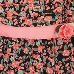 CUTECUMBER Girls Floral Print Flutter Sleeve Georgette Fit & Flare Dress image 2