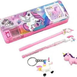 royal krafts Calculator Pencil Box Combo 1 Pen 1 Pencil 1 Eraser 1 Key Chain Unicorn Art Plastic Pencil Box-picture-15