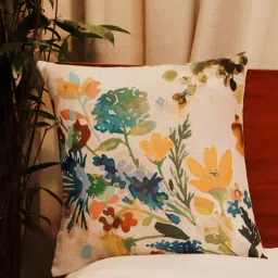 zeba Beige Florals Fabric 16 x 16 Inches Cushion Cover-picture-26