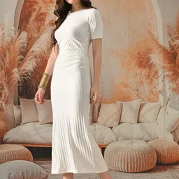 iuga Women Bodycon White Midi/Calf Length Dress image 3