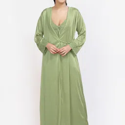 NIGHT KEYS Pack Of 4 Lace Inserted Maxi Satin Nightdress With Robe & Lingerie Set image 4