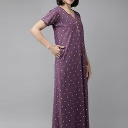 Zeyo Purple & White Printed Cotton Maxi Nightdress image 3