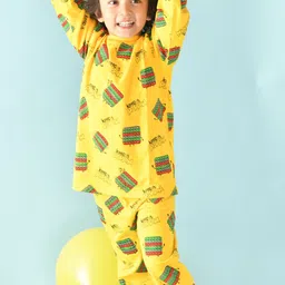 Anthrilo Boys Yellow Printed Cotton Night suit image 4