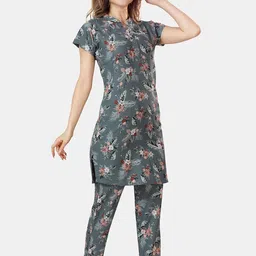 Be You Printed Kurta With Pyjama Night Suit image 3