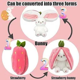 athravtoys Reversible Rabbit - Strawberry Bunny Soft Toy With Smiley Ball - 32 cm image 5