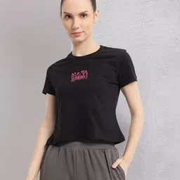 hrx by hrithik roshan Women Printed Round Neck Cotton Blend Black T-Shirt-picture-10