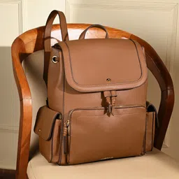 accessorize london Small 18 L Backpack Women's Faux Leather Brown Multi Pocket Laptop Backpack With 12" Laptop Sleeve-picture-11