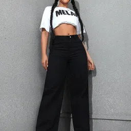 denim look Women Flared High Rise Black Jeans image 5