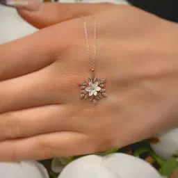 zarkan Certified | 925 Hallmark | Silver Snow Flower Rose Gold Pendant Rhodium Cubic Zirconia Silver Pendant-picture-23