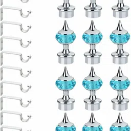 gloxy Light Blue, Silver Rod Rail Bracket, Curtain Knobs, Curtain Hooks, Curtain Rods Metal-picture-23