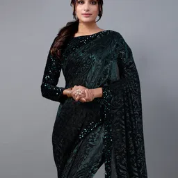 samah Self Design, Woven, Embellished Bollywood Lycra Blend Saree image 5